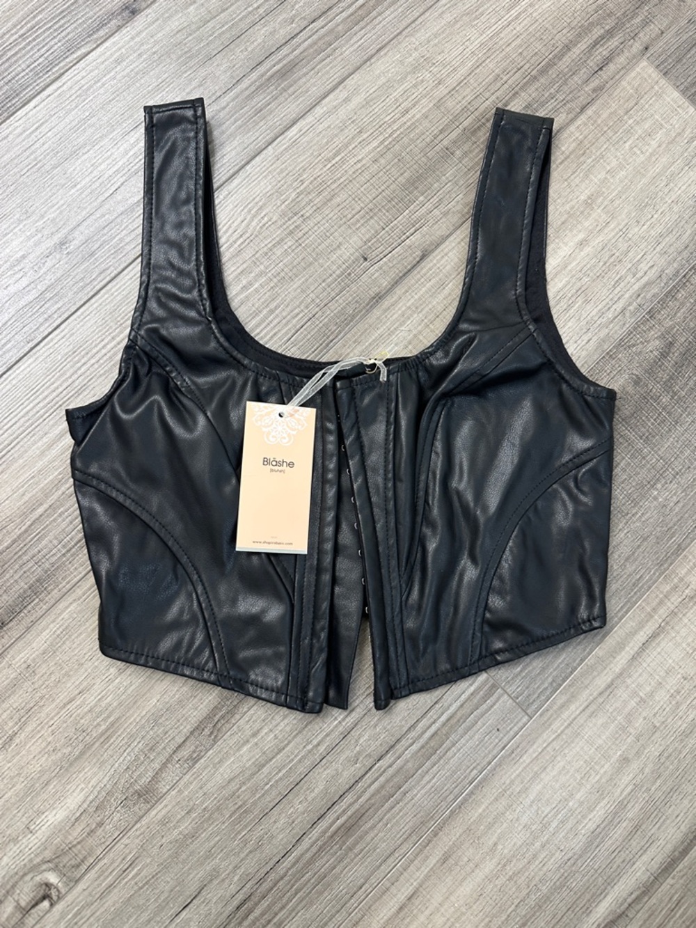 Bloshe Black Faux Leather Corset Crop Top